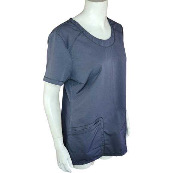 Dickies Women's Medium Short Sleeve Scrub Top Dark Gray Pockets, Round Neckline - Picture 7 of 14